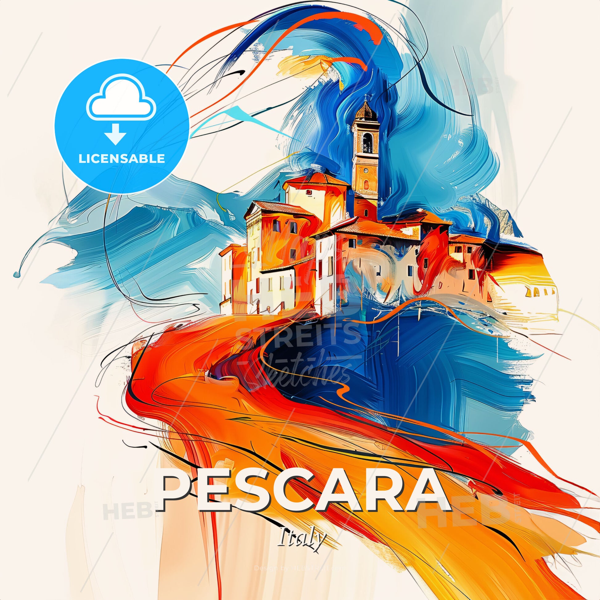 Vibrant Pescara, Italy - A Painting Of A Building On A Hill - Square format print template