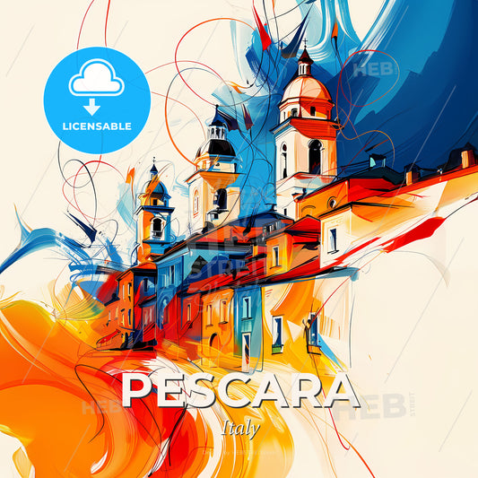 Vibrant Pescara, Italy - A Colorful Painting Of A Building - Square format print template