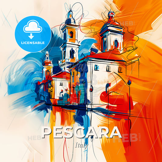 Vibrant Pescara, Italy - A Painting Of A Building With Colorful Paint - Square format print template
