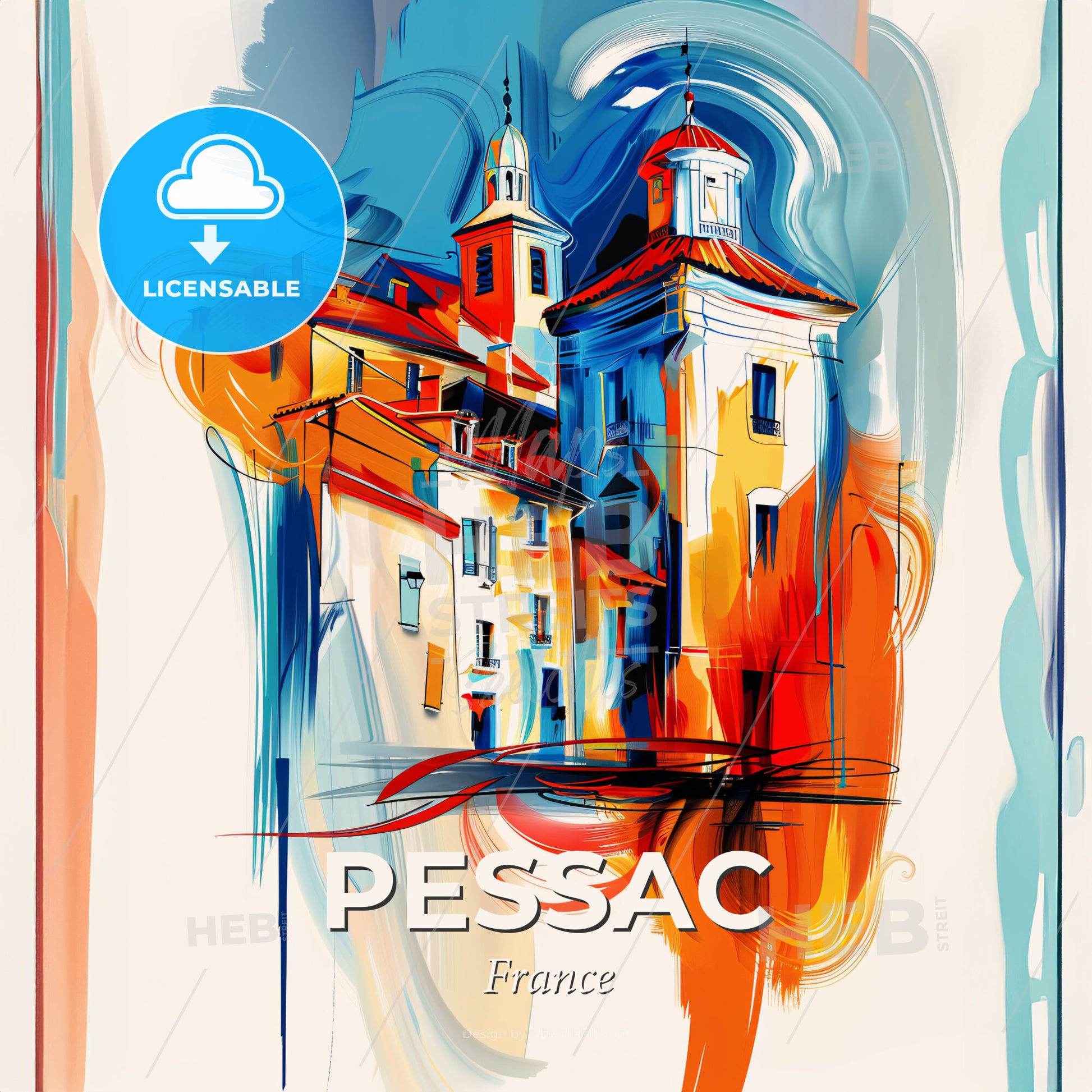 Vibrant Pessac, France - A Painting Of A Building - Square format print template