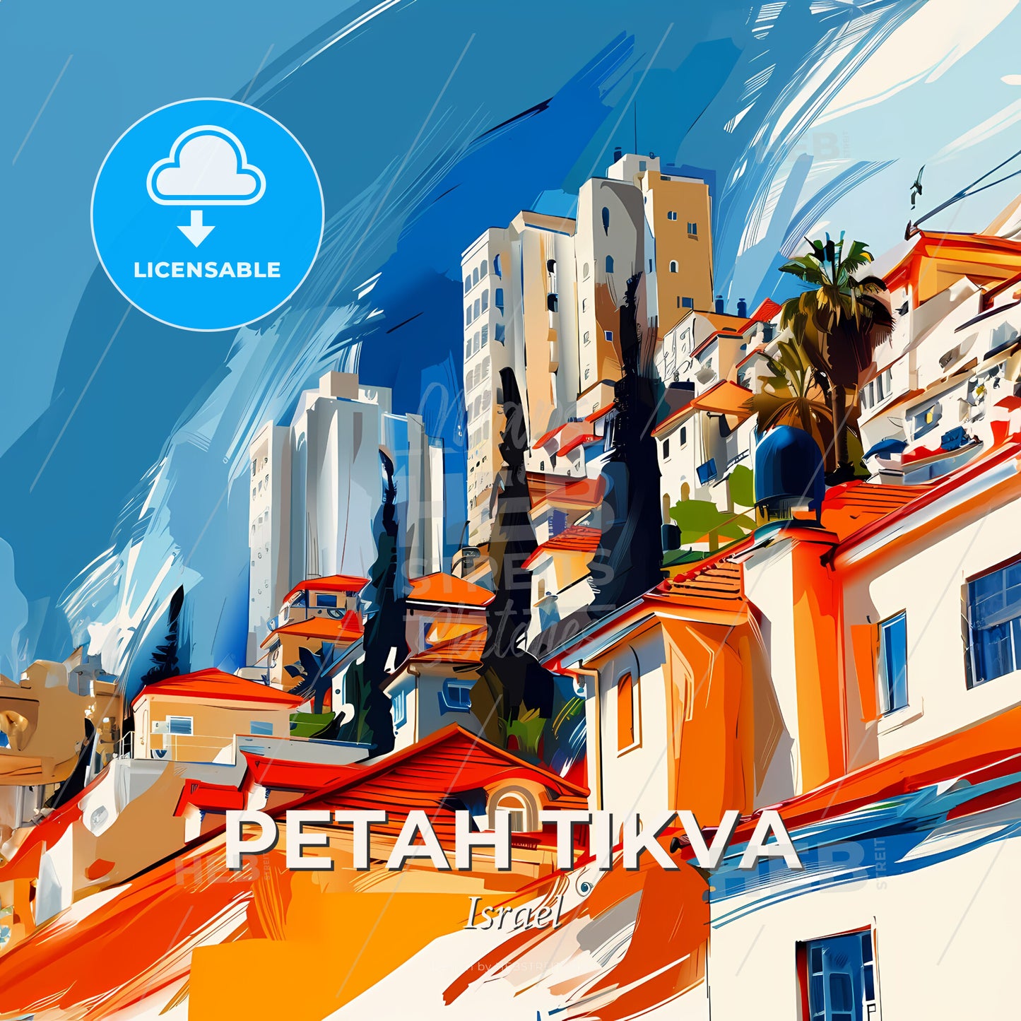 Vibrant Petah Tikva, Israel - A Group Of Buildings With Orange Roofs - Square format print template