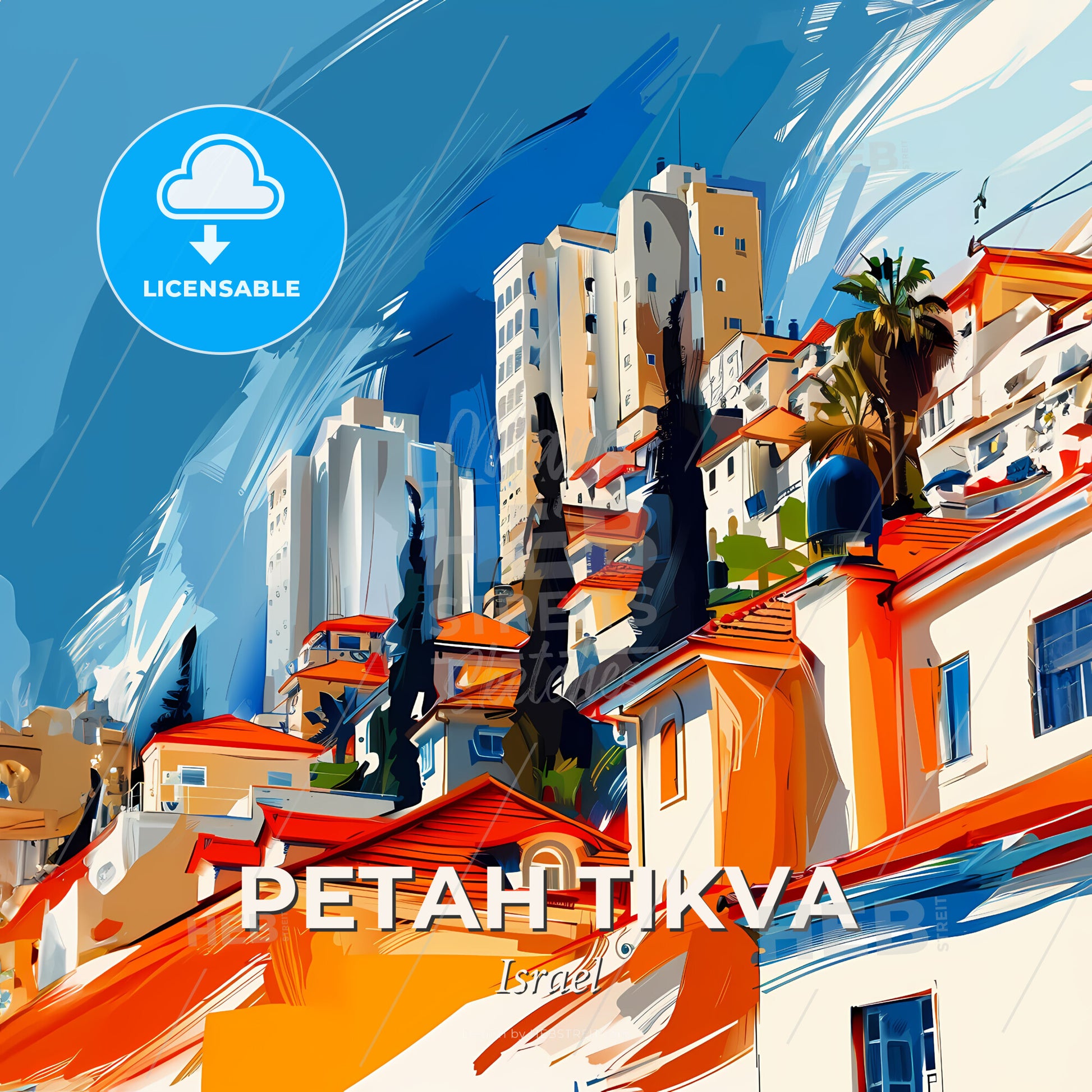 Vibrant Petah Tikva, Israel - A Group Of Buildings With Orange Roofs - Square format print template