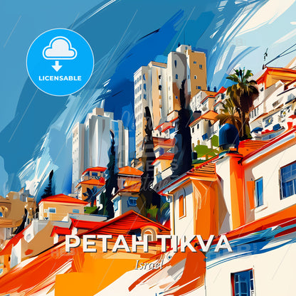 Vibrant Petah Tikva, Israel - A Group Of Buildings With Orange Roofs - Square format print template
