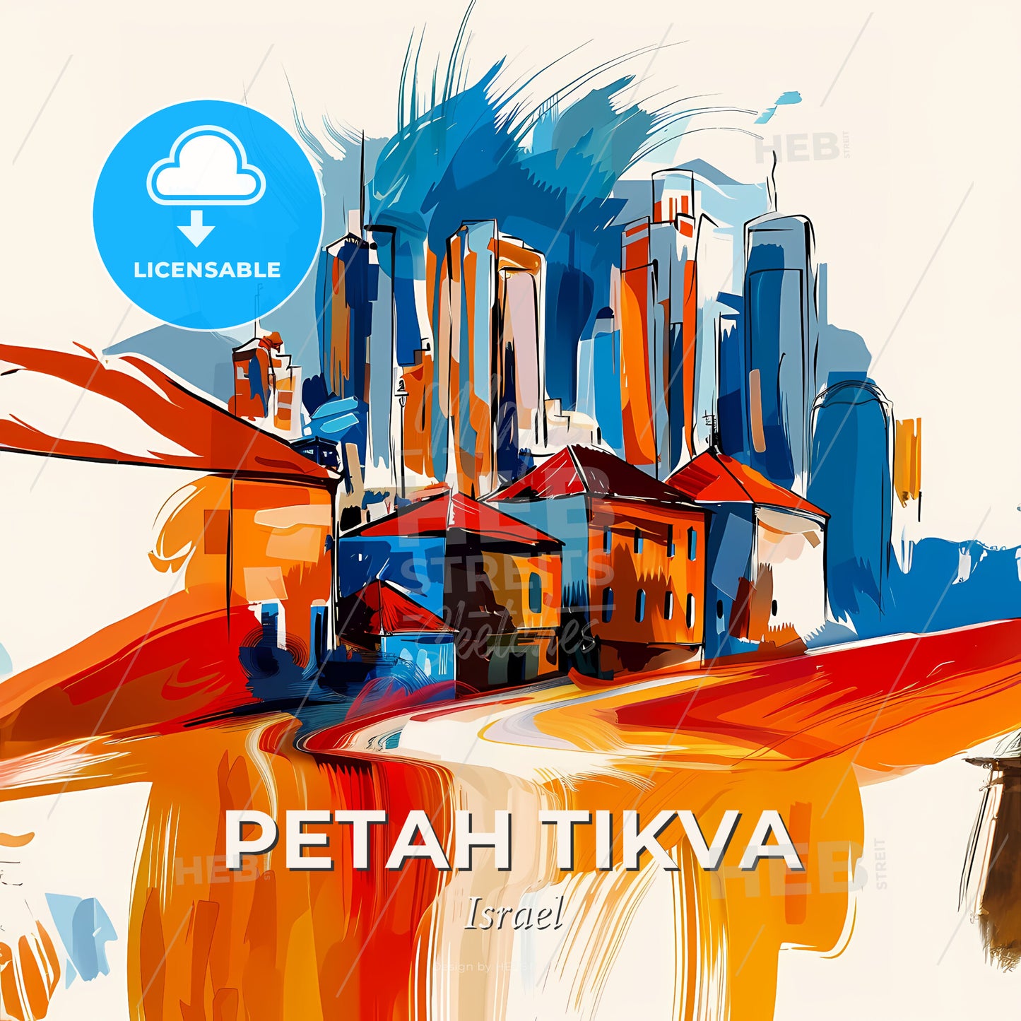 Vibrant Petah Tikva, Israel - A Painting Of A City - Square format print template