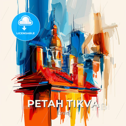 Vibrant Petah Tikva, Israel - A Painting Of A Building With A Dome And A Tower - Square format print template