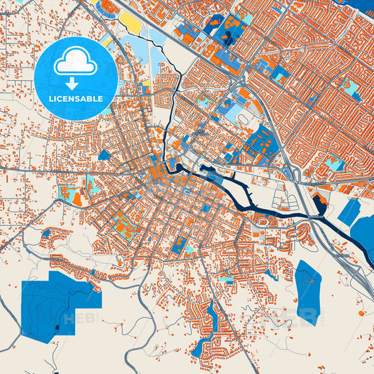 Colorful Petaluma Street Map with Labels and Buildings