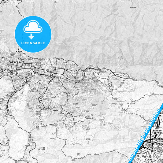 Petare, Venezuela light map with streetnames, citynames and districts