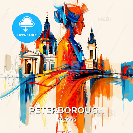 Vibrant Peterborough, England - A Woman In A Dress And A City - Square format print template