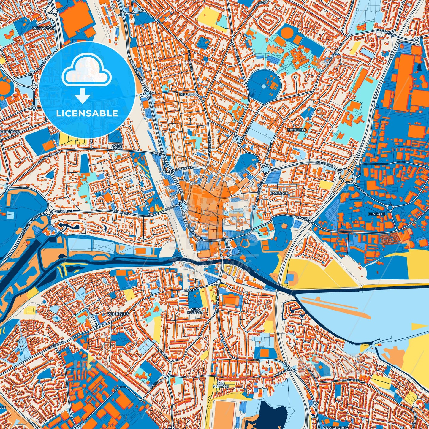 Colorful Peterborough Street Map with Labels and Buildings