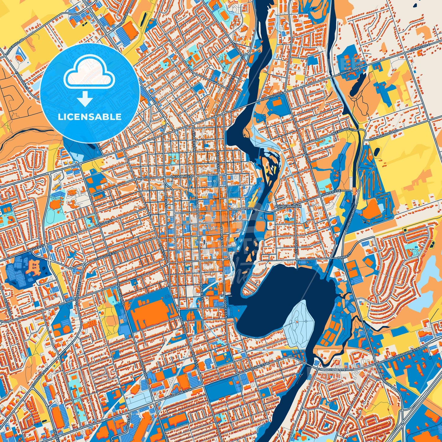 Colorful Peterborough Street Map with Labels and Buildings