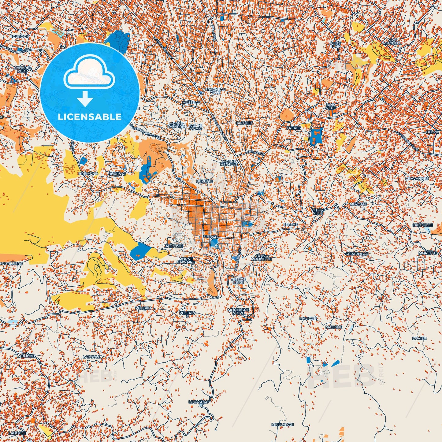 Colorful Pétion-Ville Street Map with Labels and Buildings