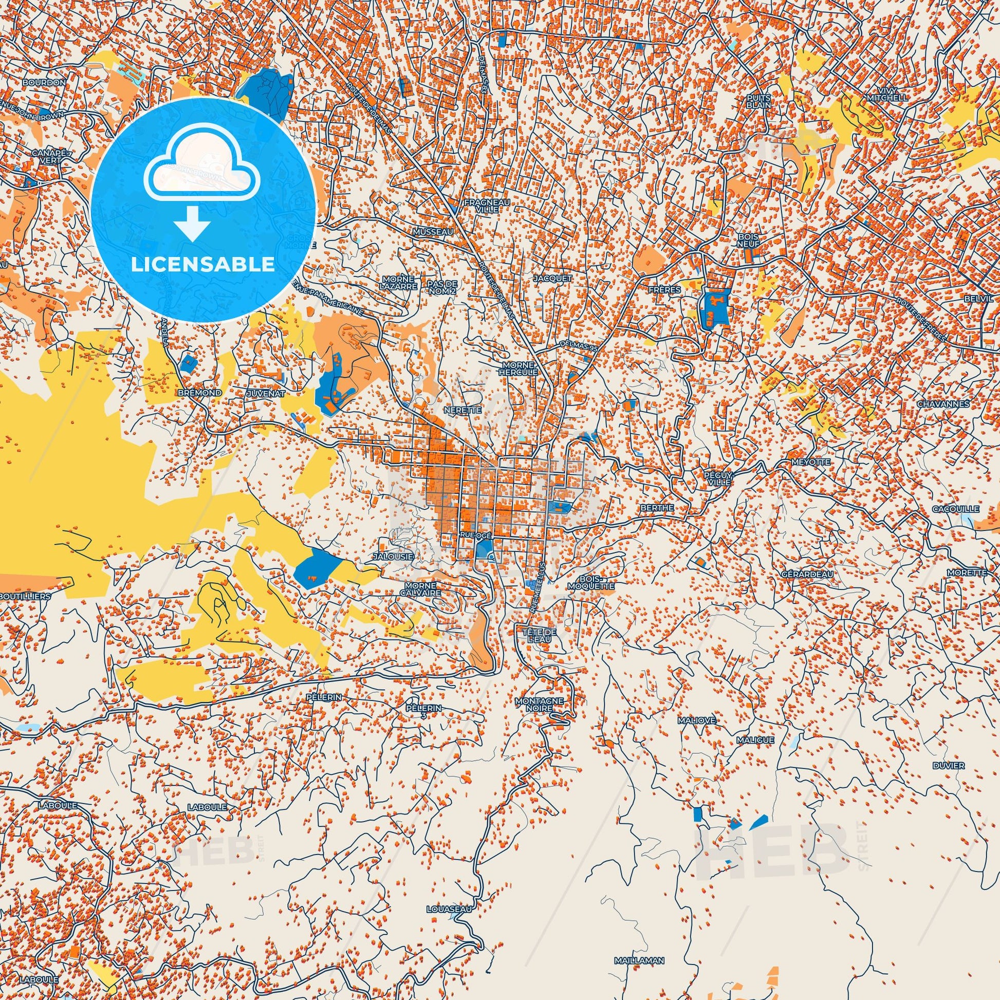 Colorful Pétion-Ville Street Map with Labels and Buildings