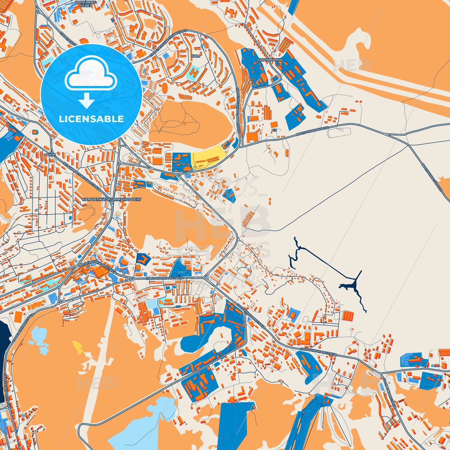 Colorful Petropavlovsk-Kamchatsky Street Map with Labels and Buildings