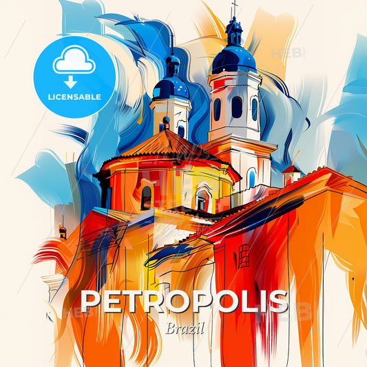 Vibrant Petropolis, Brazil - A Painting Of A Building With Blue And Orange Colors - Square format print template