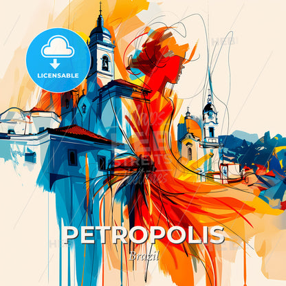 Vibrant Petropolis, Brazil - A Painting Of A Woman In A City - Square format print template