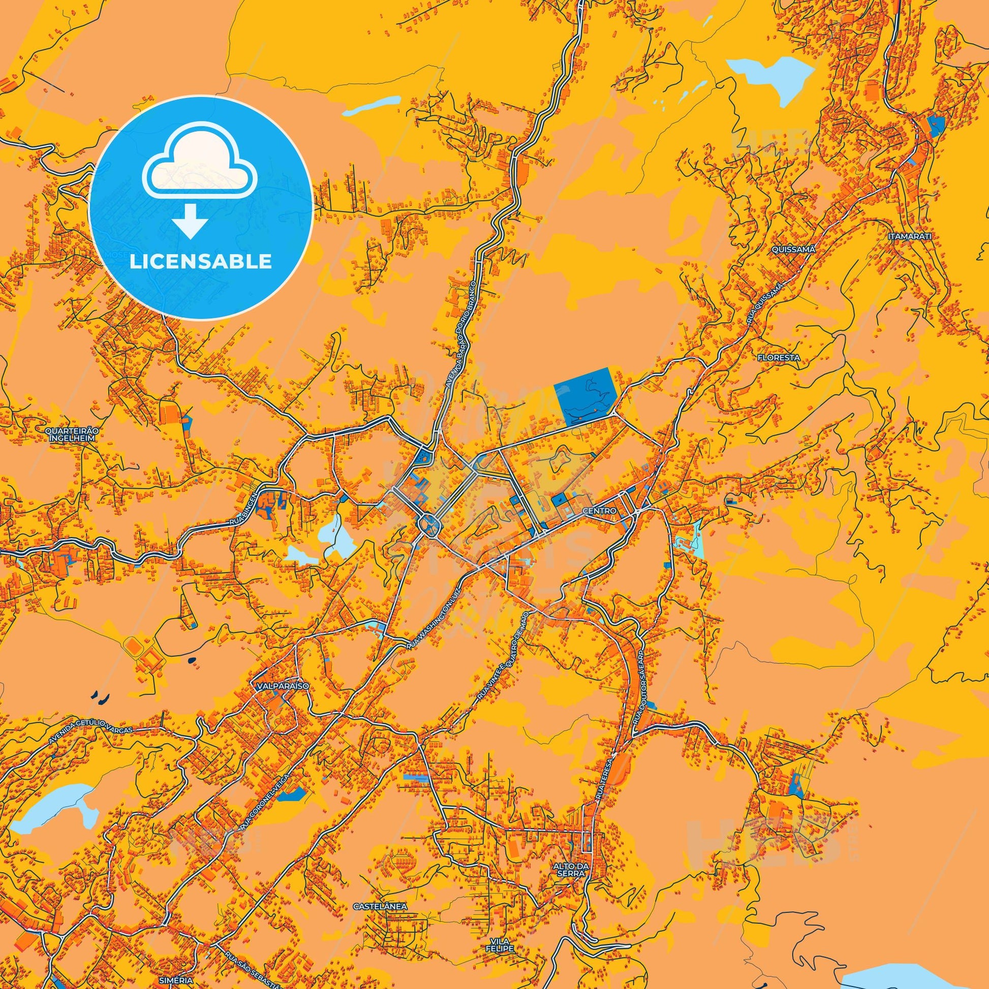 Colorful Petropolis Street Map with Labels and Buildings
