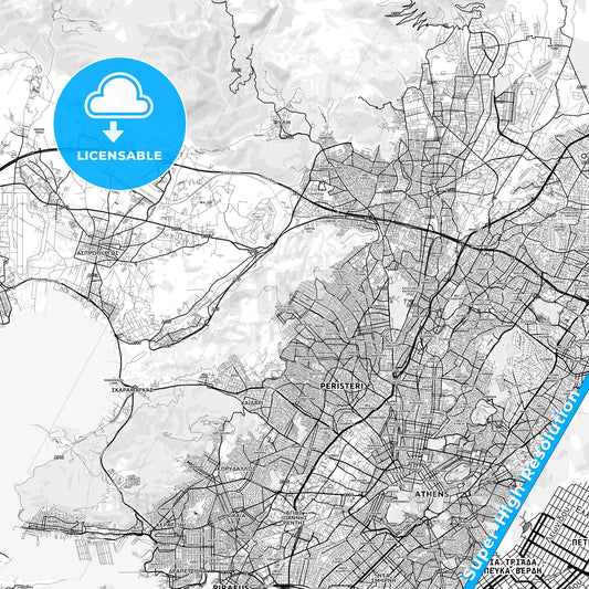 Petroupoli, Greece light map with streetnames, citynames and districts