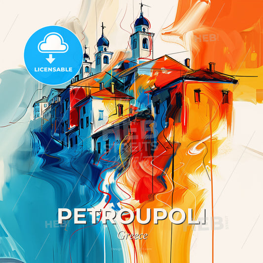 Vibrant Petroupoli, Greece - A Painting Of A Building - Square format print template