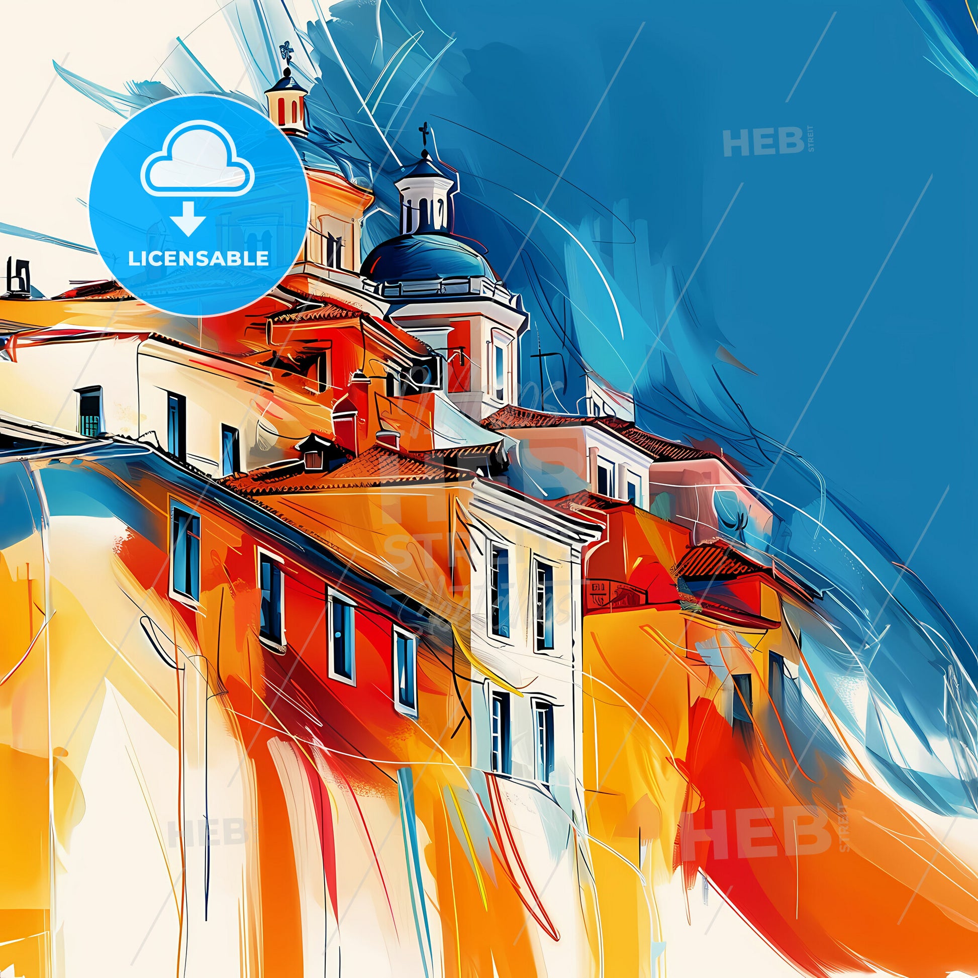 Vibrant Petroupoli, Greece - A Painting Of A Building