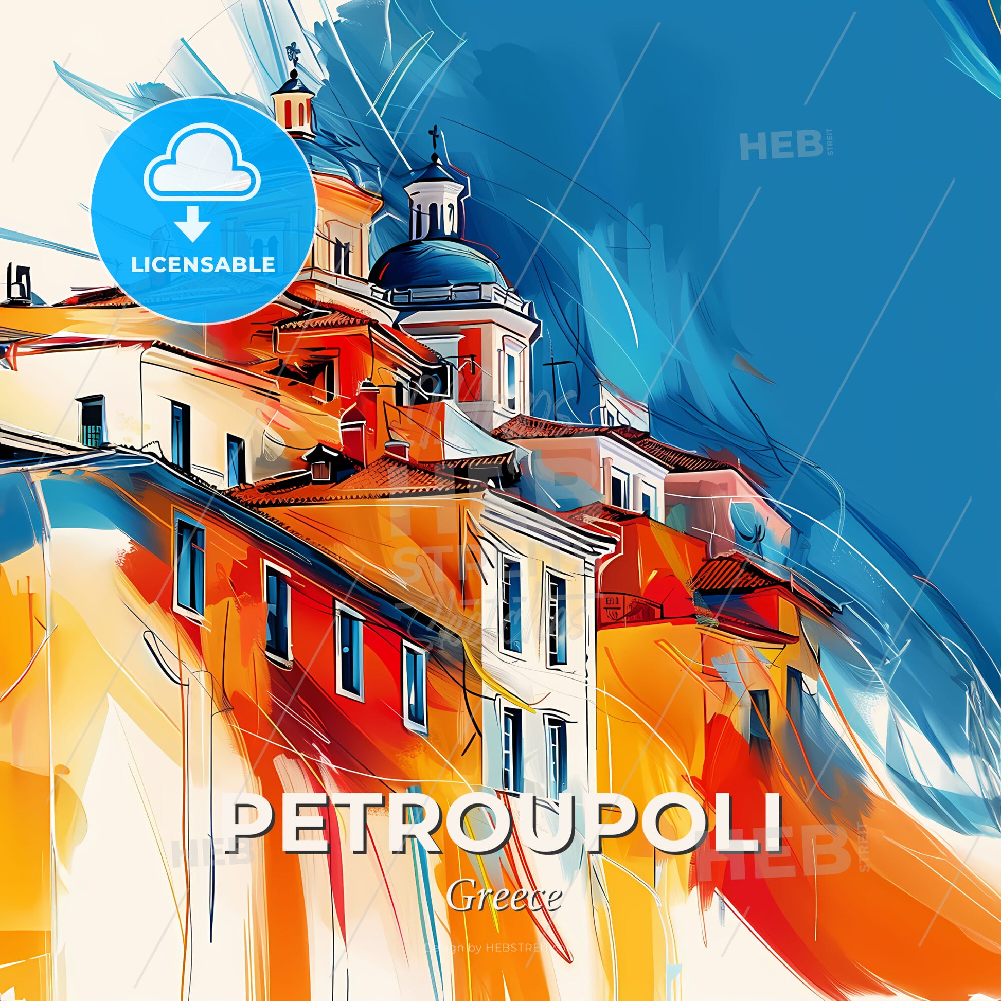 Vibrant Petroupoli, Greece - A Painting Of A Building - Square format print template