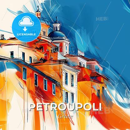 Vibrant Petroupoli, Greece - A Painting Of A Building - Square format print template