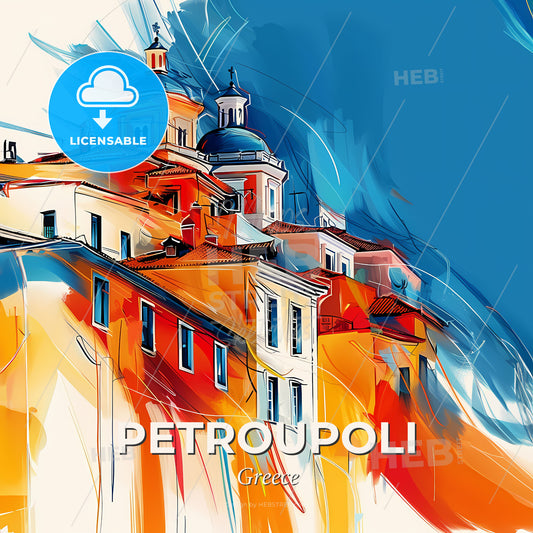 Vibrant Petroupoli, Greece - A Painting Of A Building - Square format print template