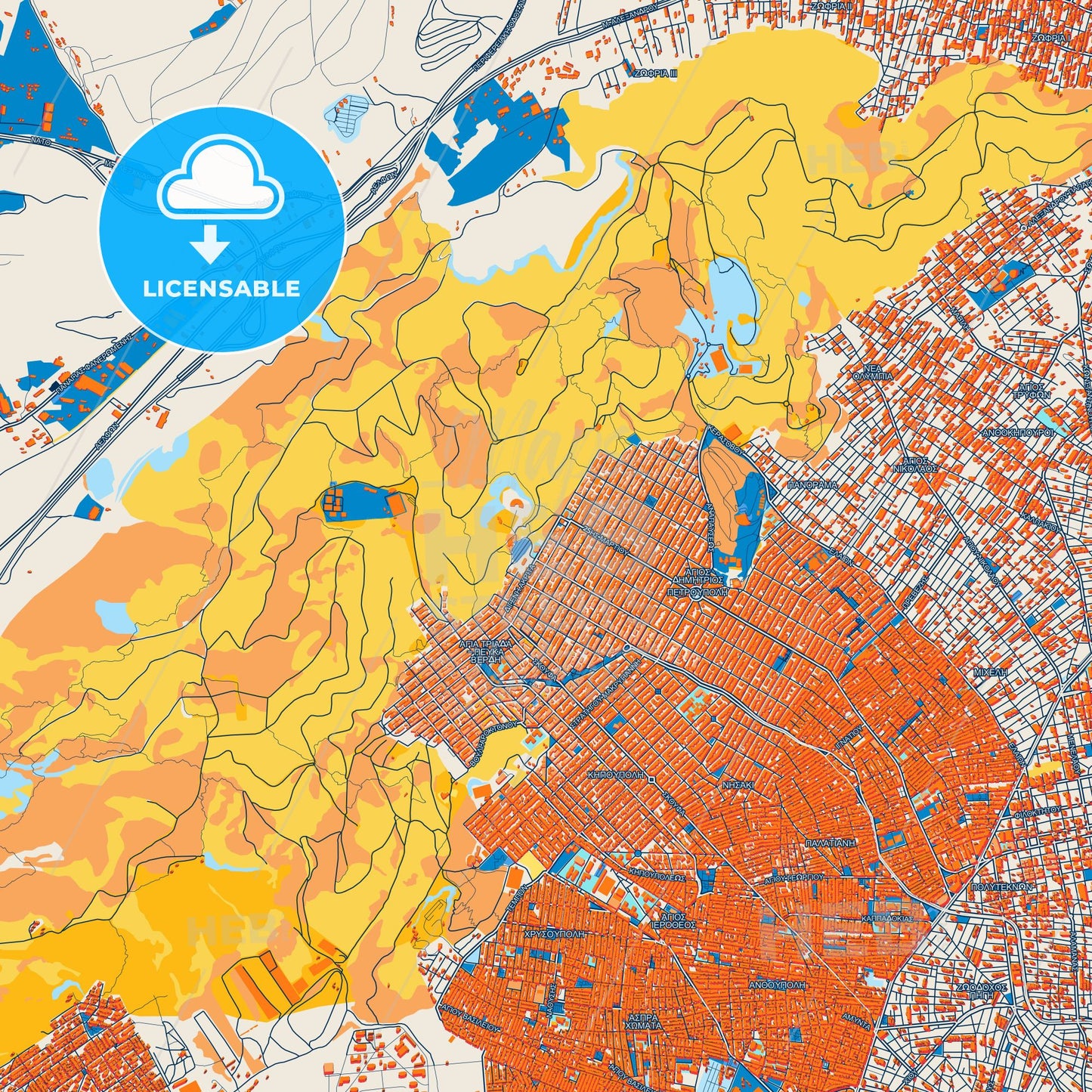 Colorful Petroupoli Street Map with Labels and Buildings