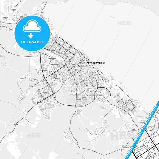 Petrozavodsk, Russia light map with streetnames, citynames and districts
