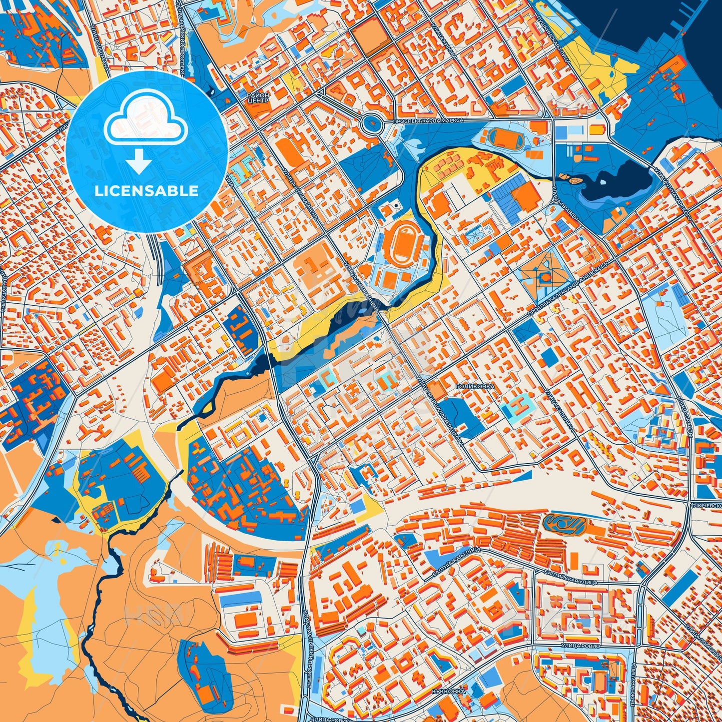 Colorful Petrozavodsk Street Map with Labels and Buildings