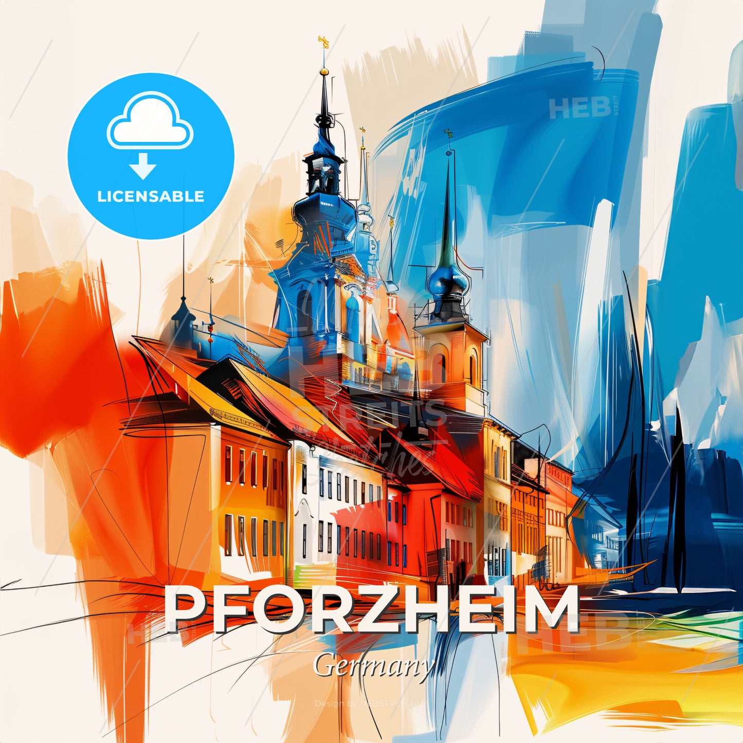 Vibrant Pforzheim, Germany - A Painting Of A Building - Square format print template