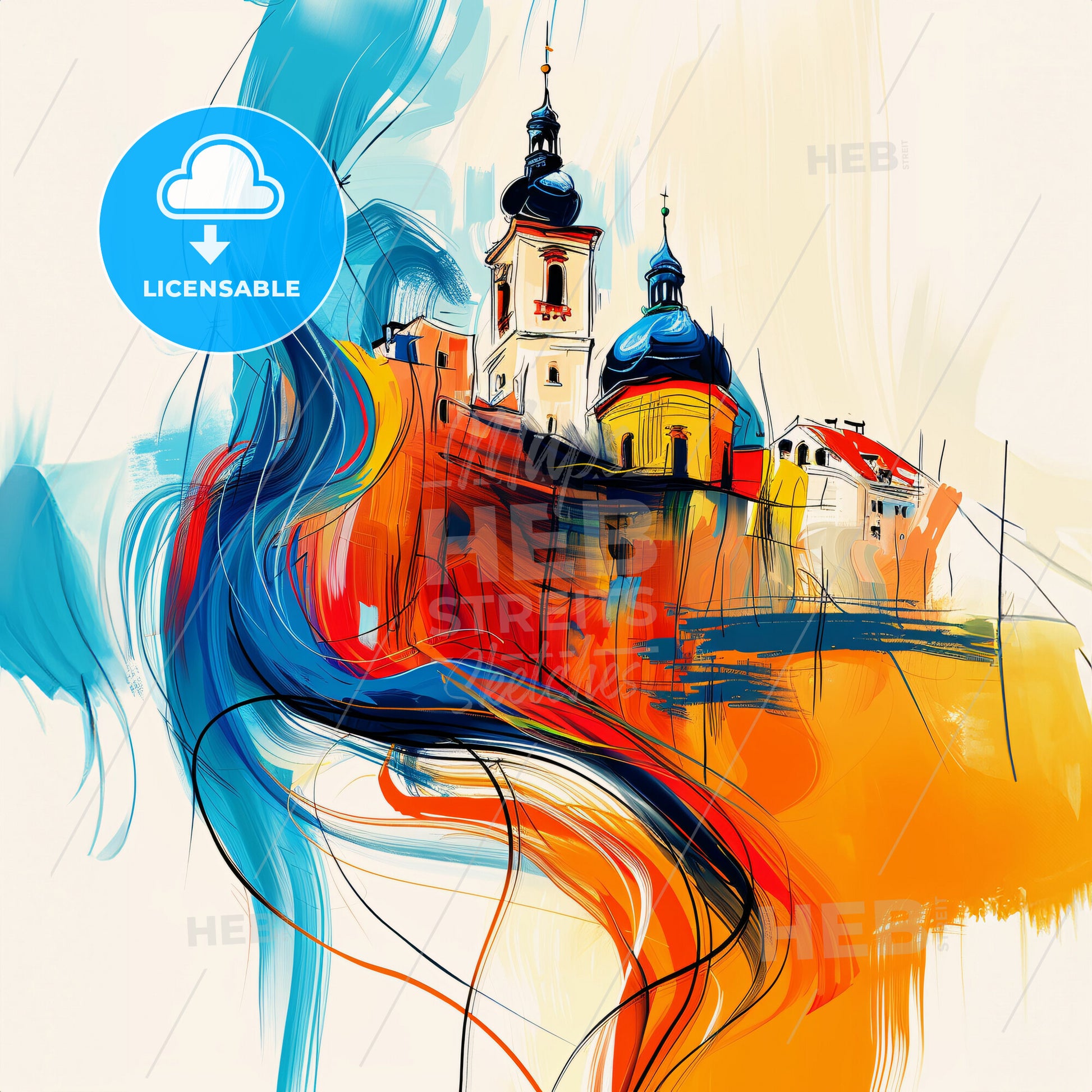 Vibrant Pforzheim, Germany - A Painting Of A Building On A Hill