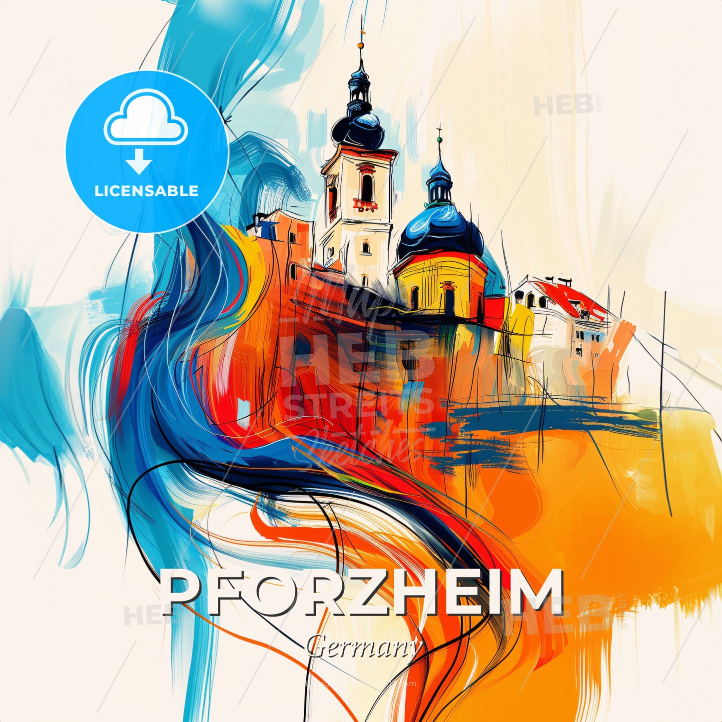 Vibrant Pforzheim, Germany - A Painting Of A Building On A Hill - Square format print template