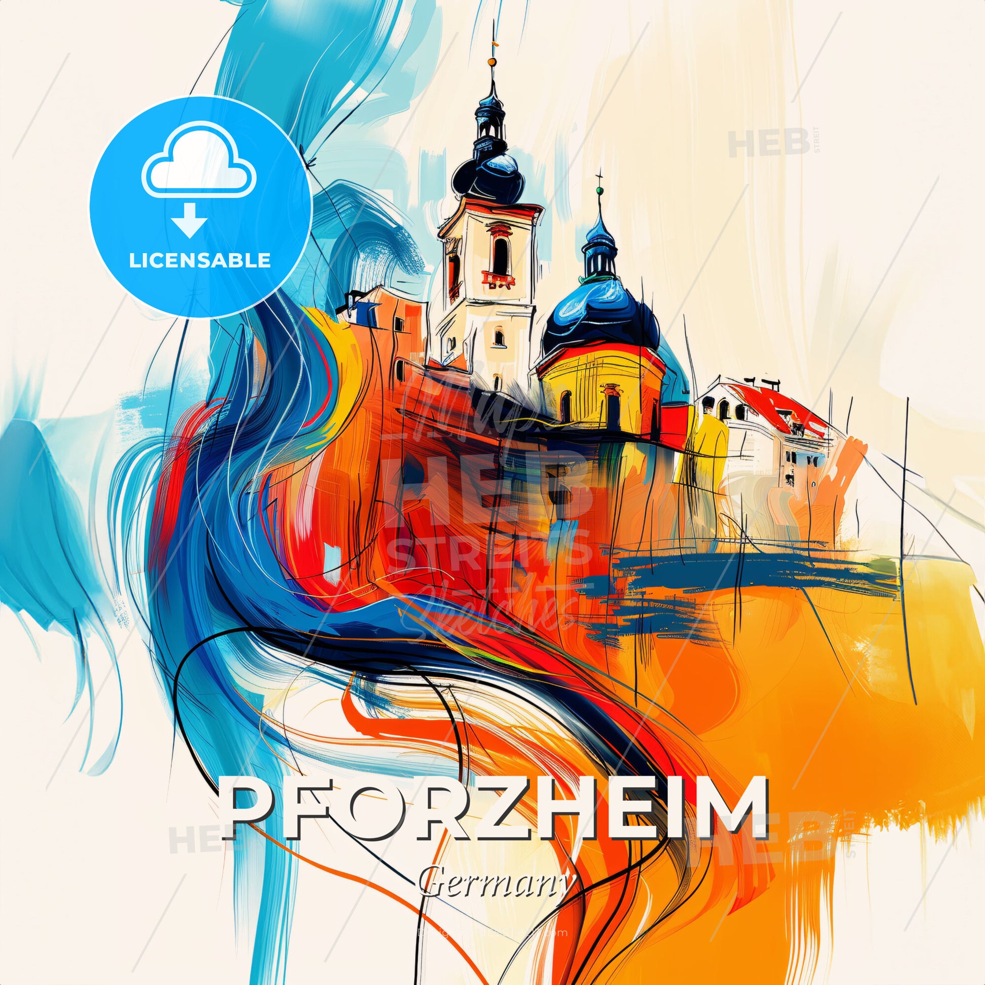 Vibrant Pforzheim, Germany - A Painting Of A Building On A Hill - Square format print template