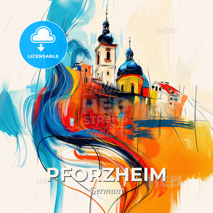 Vibrant Pforzheim, Germany - A Painting Of A Building On A Hill - Square format print template