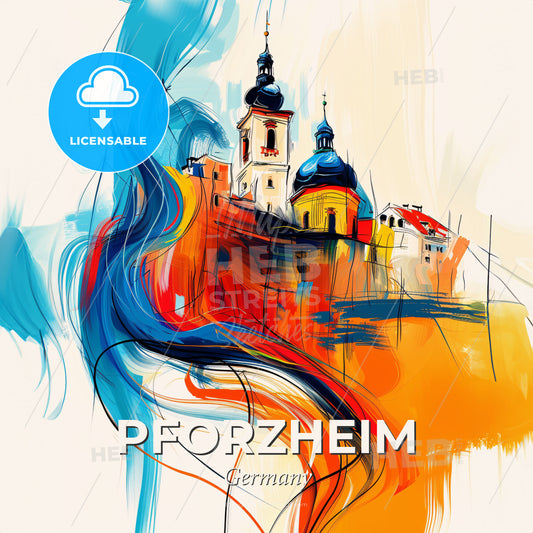 Vibrant Pforzheim, Germany - A Painting Of A Building On A Hill - Square format print template