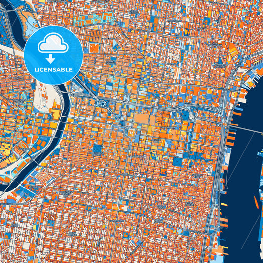 Colorful Philadelphia Street Map with Labels and Buildings