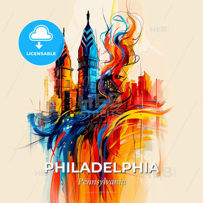 Vibrant Philadelphia, Pennsylvania - A Colorful Painting Of A City - Square format print template