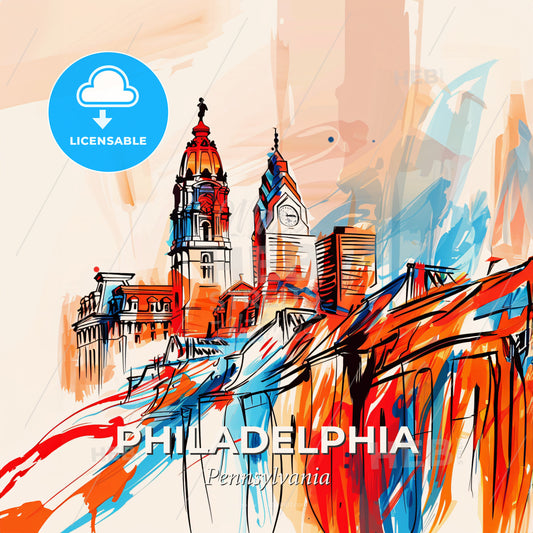 Vibrant Philadelphia, Pennsylvania - A Painting Of A City - Square format print template