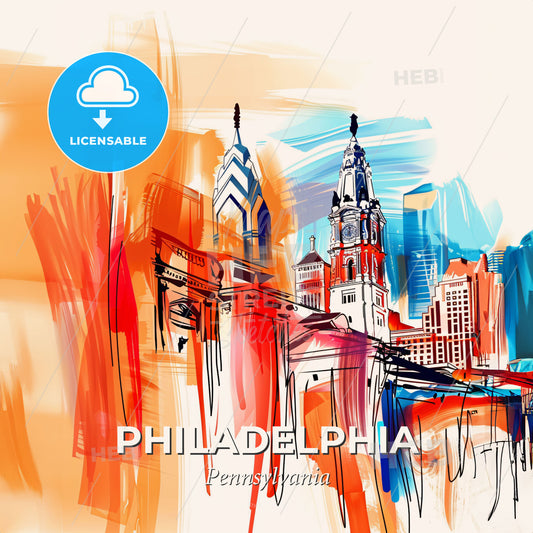 Vibrant Philadelphia, Pennsylvania - A Painting Of A City - Square format print template
