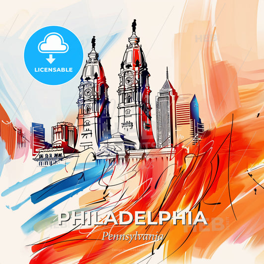 Vibrant Philadelphia, Pennsylvania - A Painting Of A City - Square format print template