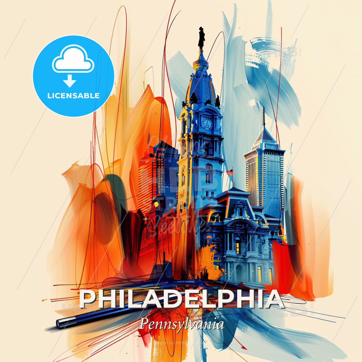 Vibrant Philadelphia, Pennsylvania - A Colorful Painting Of A City - Square format print template