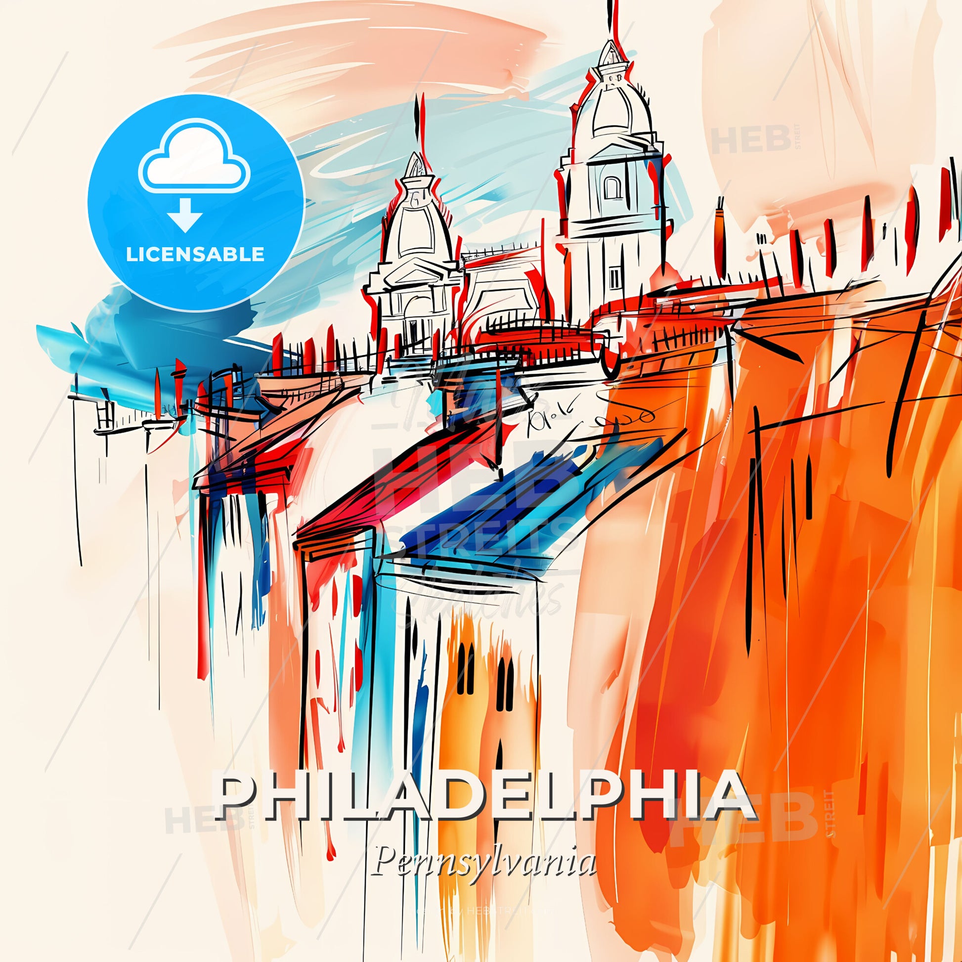 Vibrant Philadelphia, Pennsylvania - A Painting Of A City - Square format print template