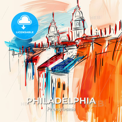 Vibrant Philadelphia, Pennsylvania - A Painting Of A City - Square format print template