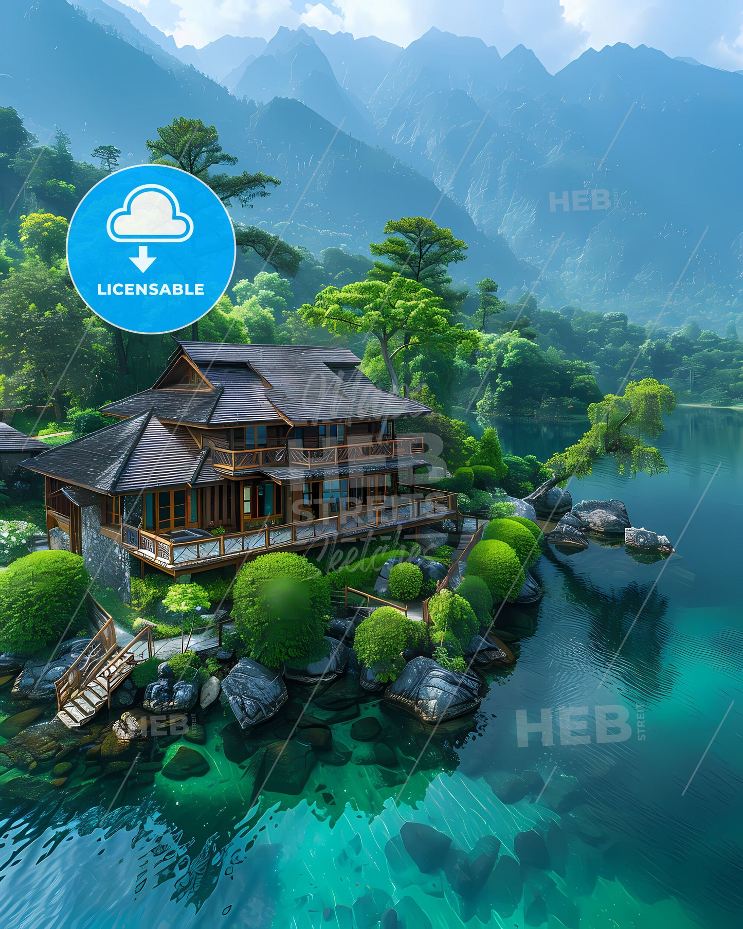 Philippines, Southeast Asia - Surrealistic Painting of a Vibrant House on a Lake Surrounded by Trees