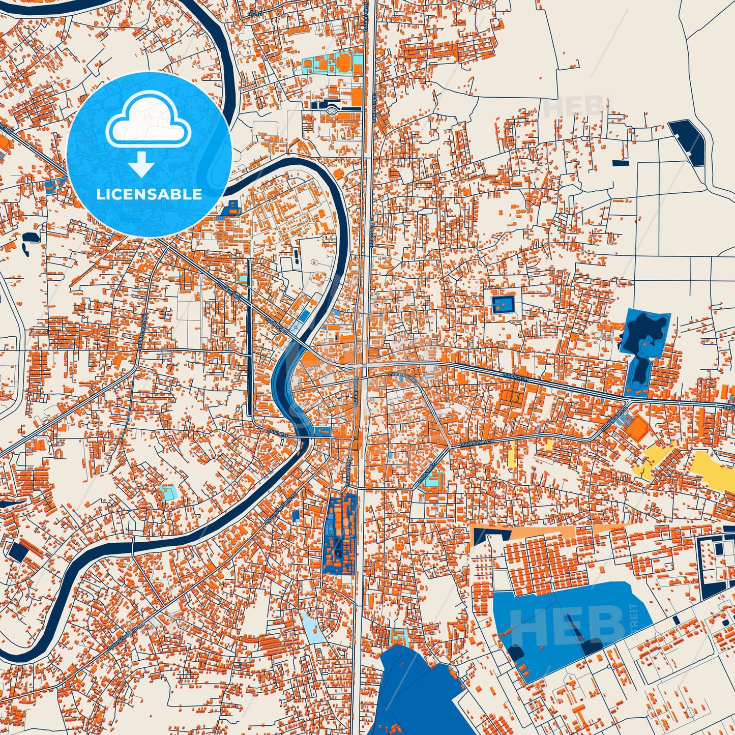 Colorful Phitsanulok Street Map with Labels and Buildings