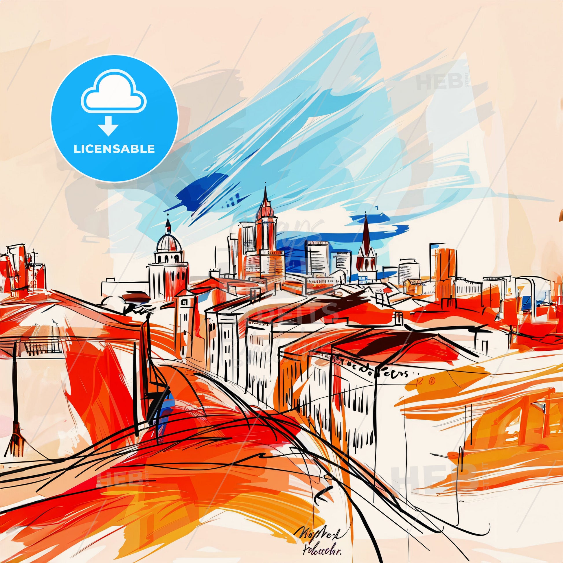 Vibrant Phoenix, Arizona - A Drawing Of A City