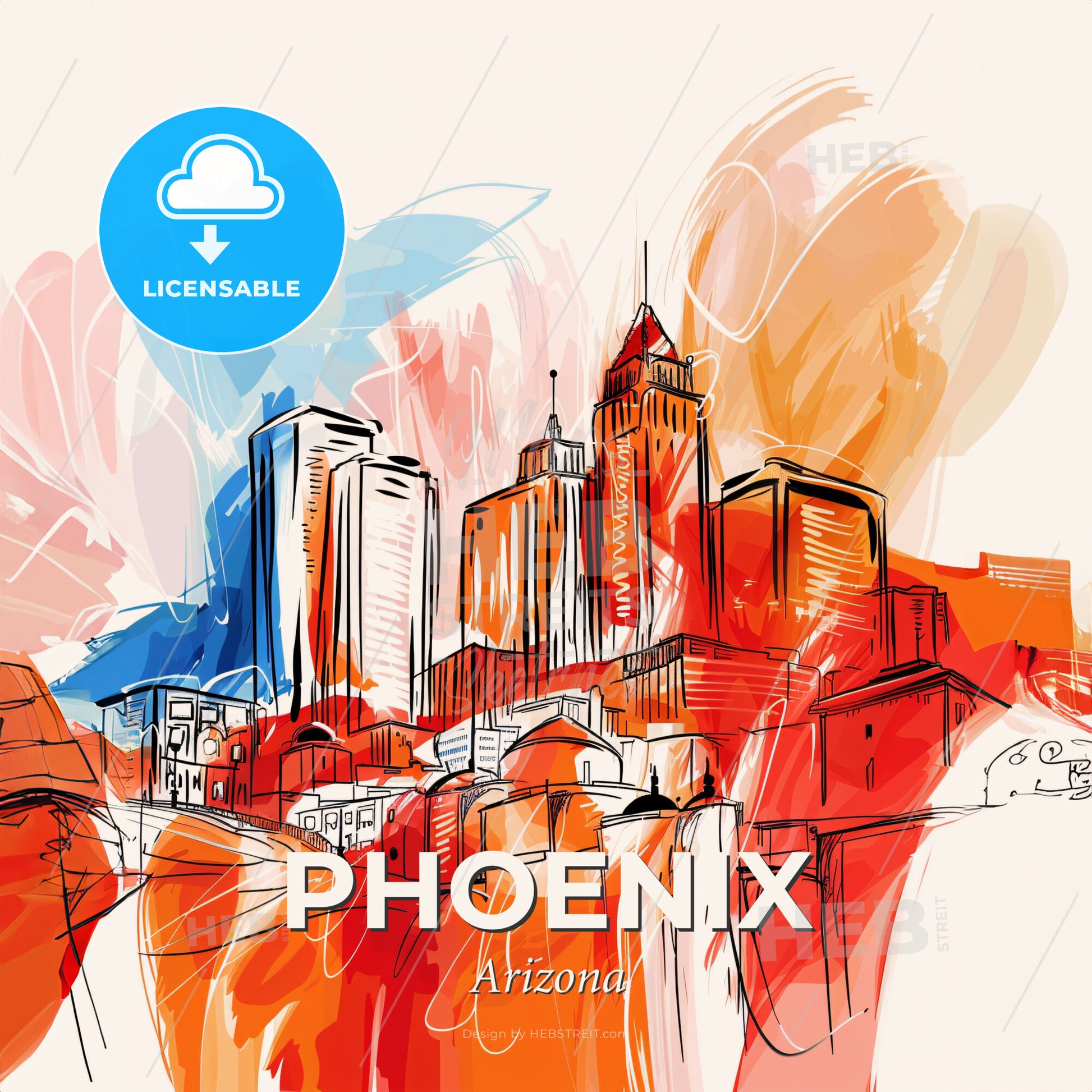 Vibrant Phoenix, Arizona - A Drawing Of A City - Square format print template