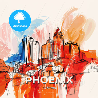 Vibrant Phoenix, Arizona - A Drawing Of A City - Square format print template