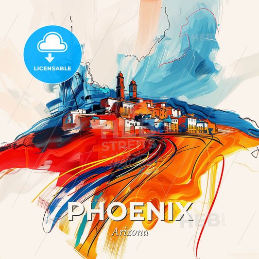 Vibrant Phoenix, Arizona - A Colorful Painting Of A City - Square format print template
