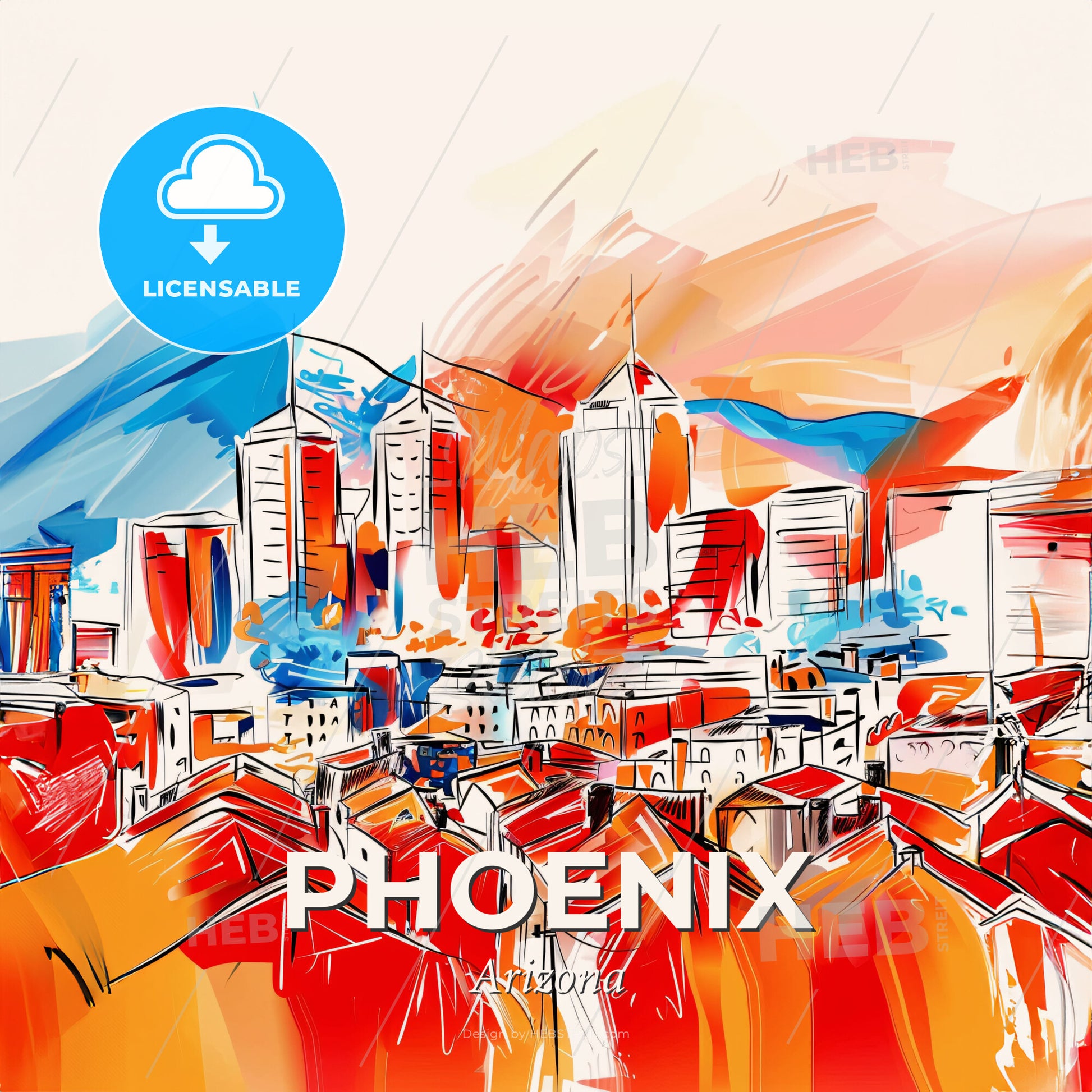Vibrant Phoenix, Arizona - A Painting Of A City - Square format print template